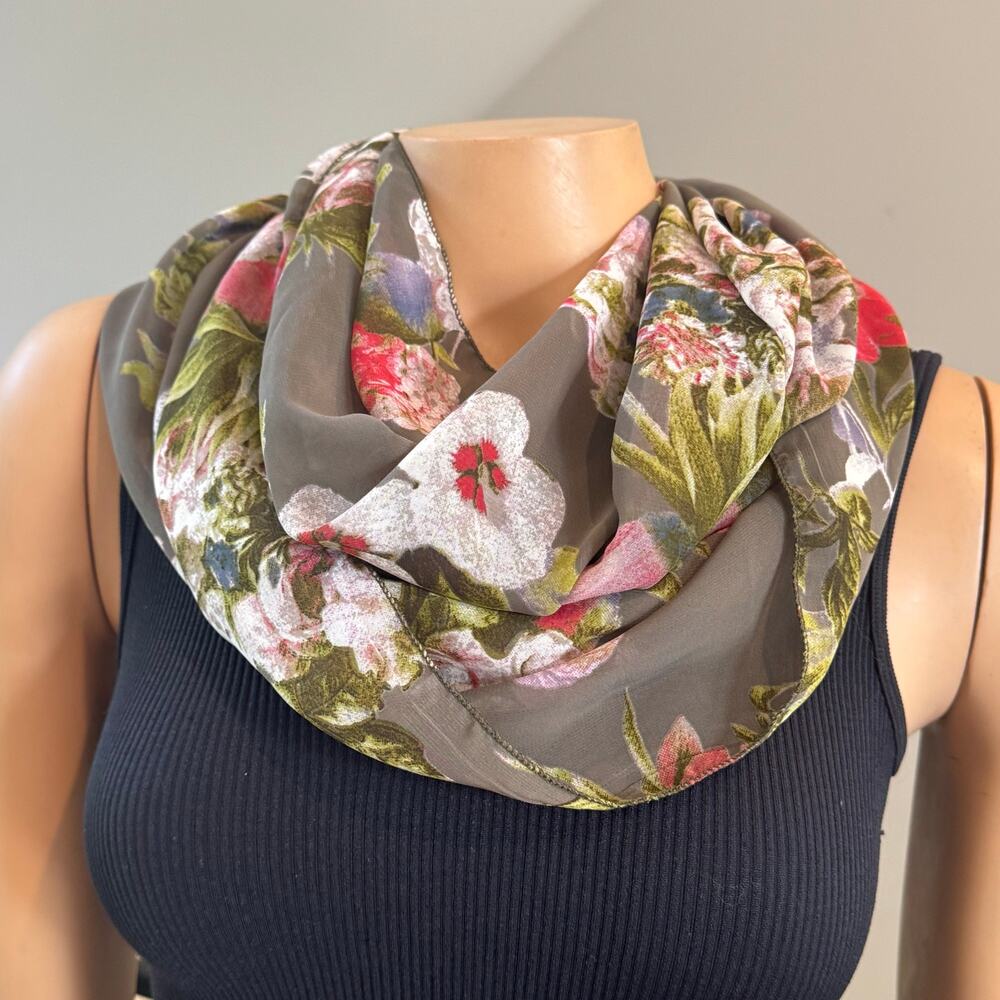 Vintage 80s 90s Ver'e'ne Floral Wrap Infinity Scarf Christian Quote Cottagecore